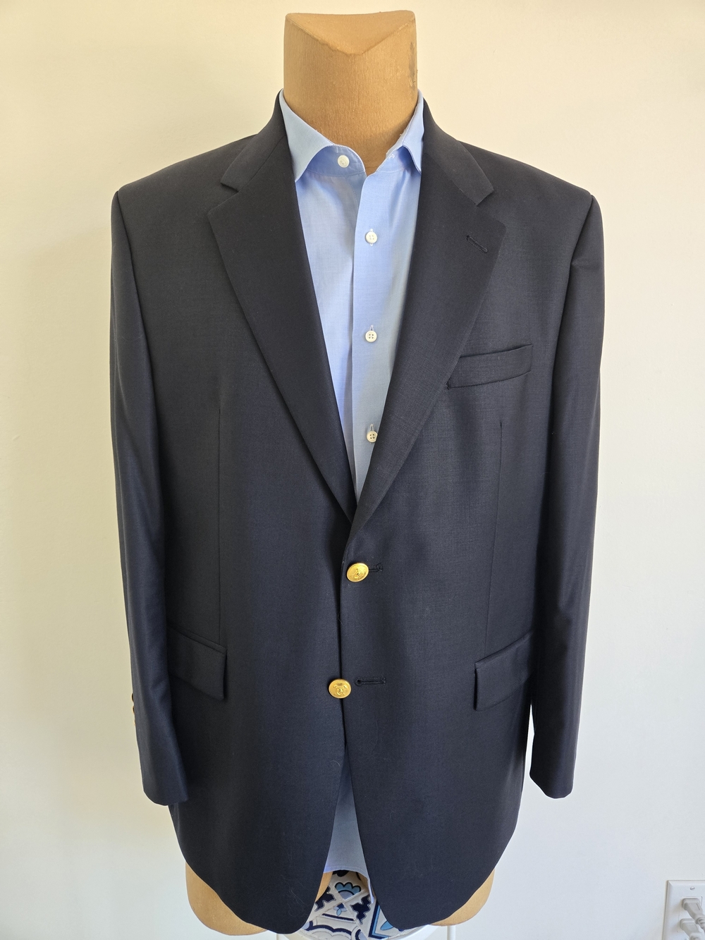 Ralph Lauren Navy Wool Two-Button Blazer with Gold Buttons